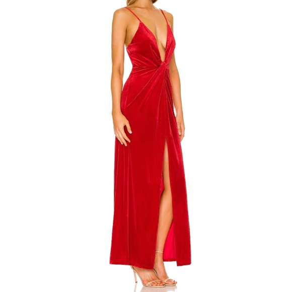 Revolve Superdown Red Velvet Aurora Deep V Maxi Dress Medium - Picture 3 of 16